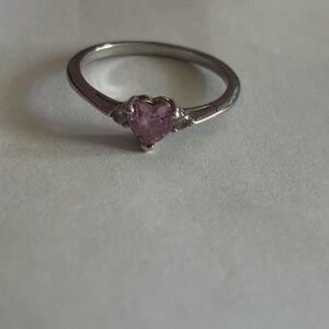 Silver Heart Ring with Pink Stone